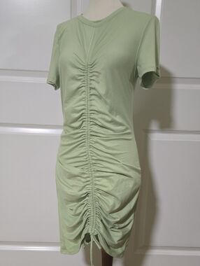 Pretty Garbage Light Sage Ruched Short Sleeve Mini Dress